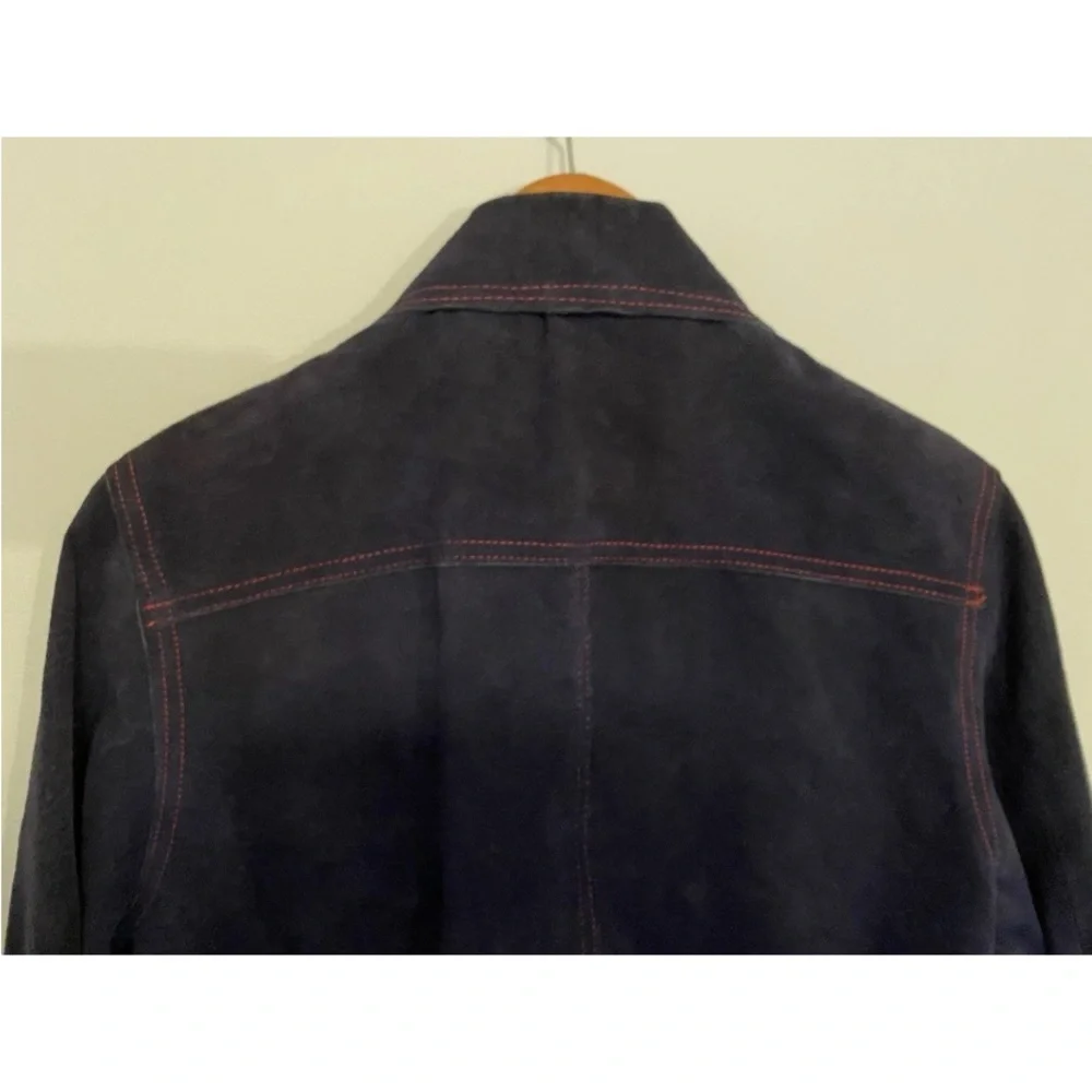 Vintage Navy Blue Suede Leather Men’s Jacket Leathercraft Jacket Front Button